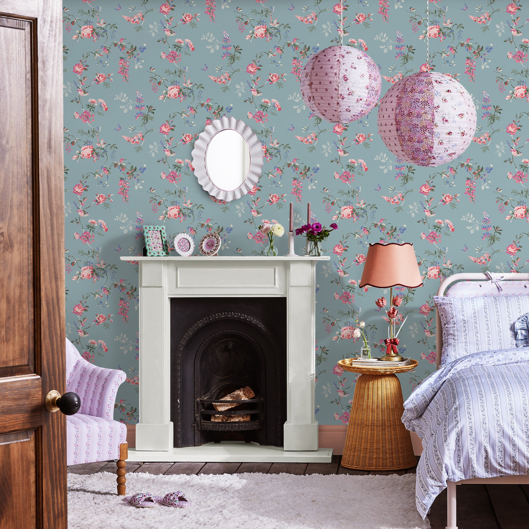 Birds And Roses Wallpaper 125504 By Cath Kidston In Summer Blue